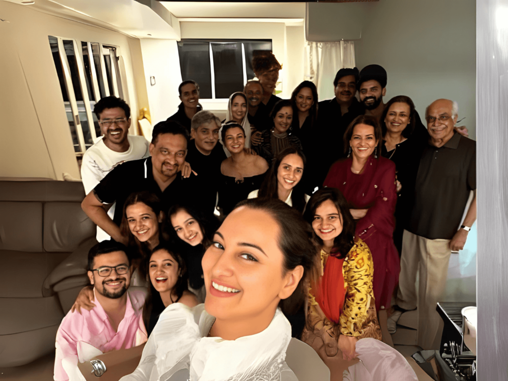 Sonakshi Sinha captured a sweet selfie featuring both the Sinha and Iqbal families united under one roof.