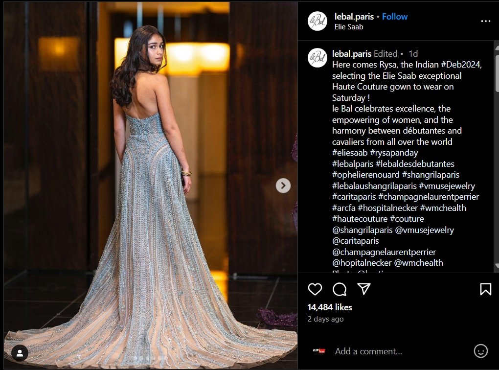 Bollywood actress Ananya Panday's younger sister Rysa to make a grand debut at 2024 Le Bal in Couture by Elie Saab.