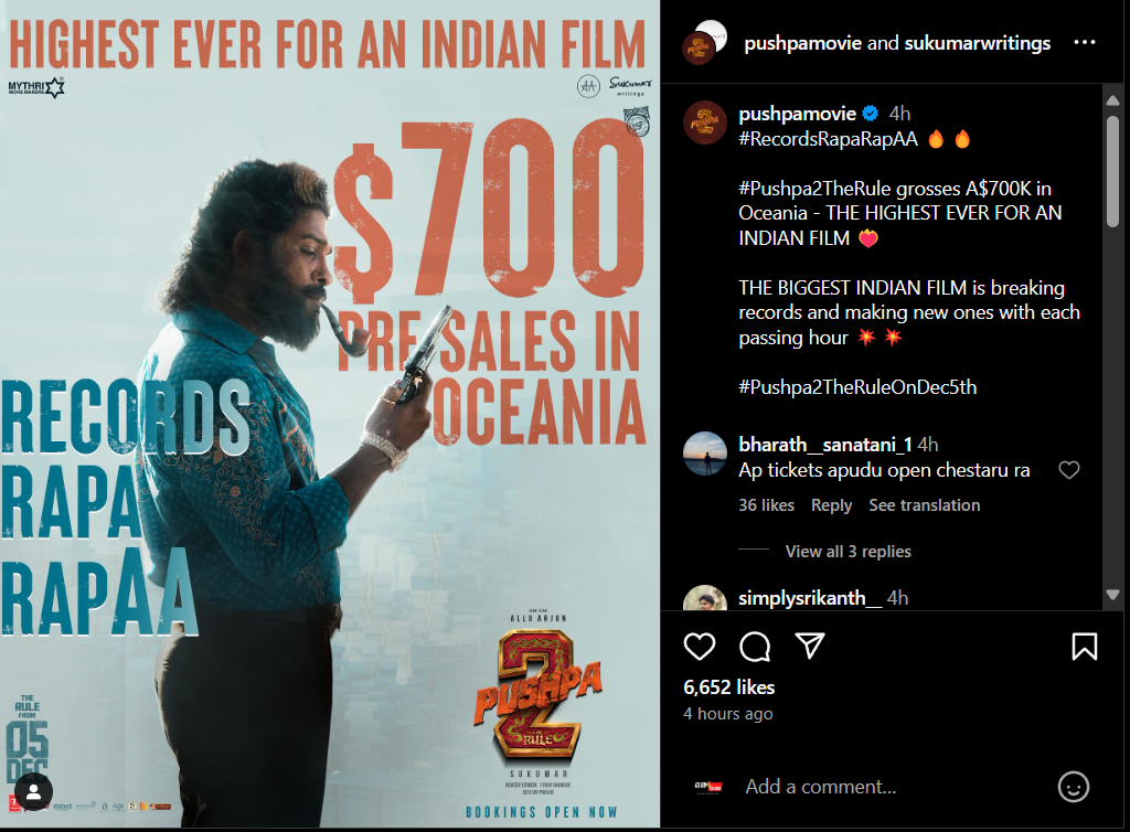 Pushpa 2: The Rule Smashes Pre-Sales Records in Oceania and Beyond